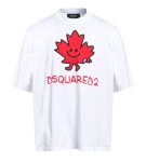DSQUARED2 Logo Print foglia rossa T-Shirt White Uomo