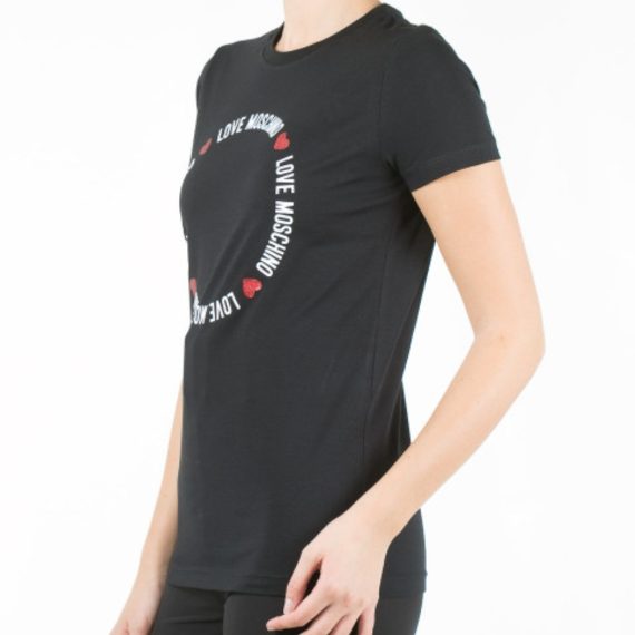 LOVE MOSCHINO t-shirt nera con logo stampa cerchio
