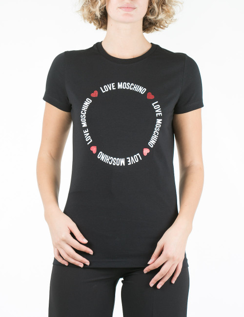 LOVE MOSCHINO t-shirt nera con logo stampa cerchio