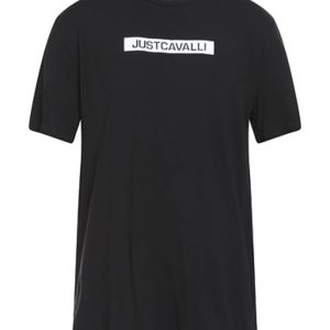 JUST CAVALLI t-shirt uomo semplice nero logo stampa bianco