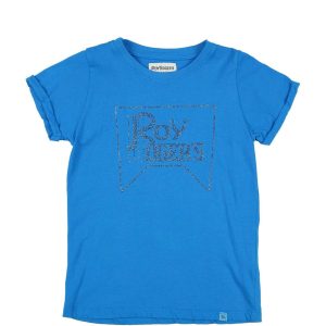 T-Shirt  M/C Over girl jersey Azzurro Cavallotto Glitter