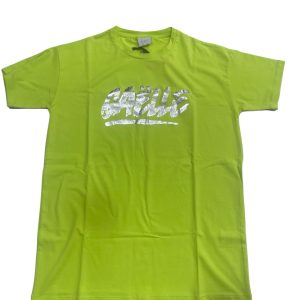 GAELLE PARIS T-Shirt verde acido stampa laminata
